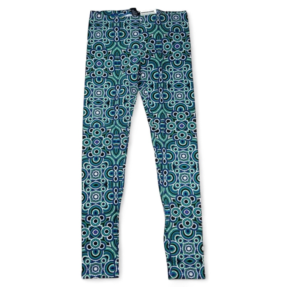 Hue Cotton Leggings Womens Size M Blue Green Colorful All Over Mosaic New